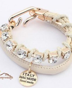 دستبند دست ساز ایتالیایی ترکیبی با کریستال کرم