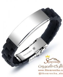 دستبند مردانه مشکی با پلاک سیلور