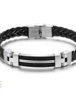 دستبند مردانه پلاک سیلور مشکی
