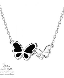 گردنبند نقره زنانه دو پروانه رنگی سفید و مشکی