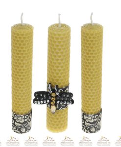 شمع موم عسلی زرد مجموعه سه عددی بزرگ زنبور دار کد CND3L107YLBE