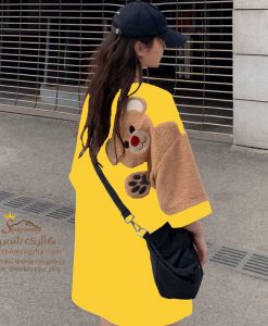 تیشرت دخترانه آستین خرسی لانگ رنگ زرد مدل FSH108Y